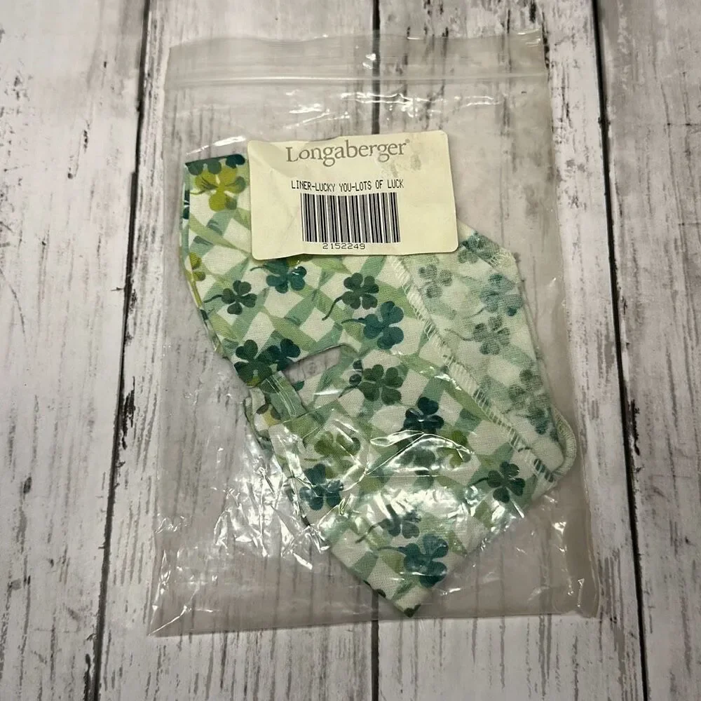 LONGABERGER 2002  LOT‎ of LUCK Lucky You Basket SHAMROCK Liner #2152249 - NIP